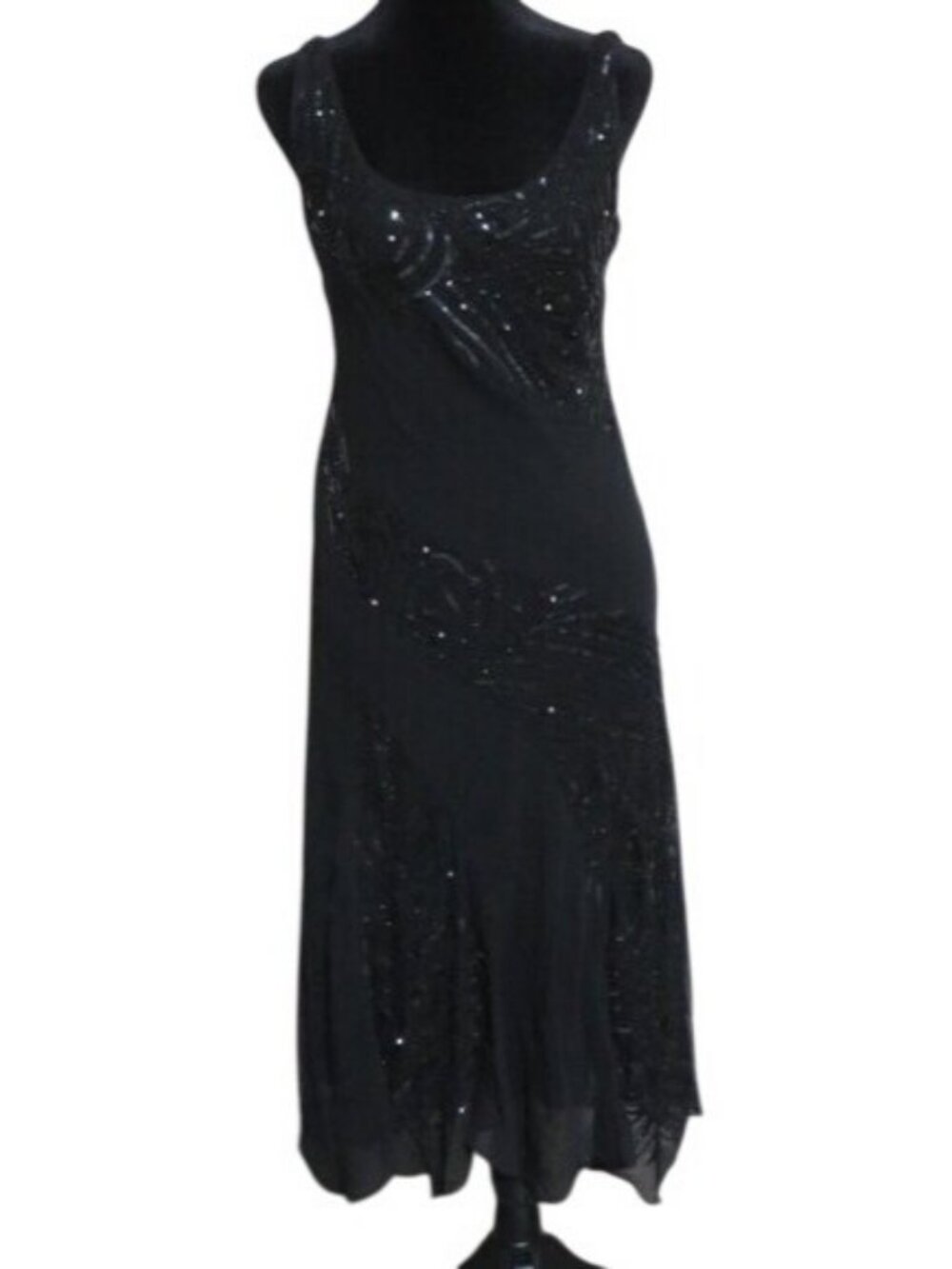 Eva Blue Embellished Beaded Rhinestone Flowy Slip Dress Cocktail Black sz 8